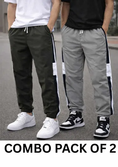 MEN SUMMER WEARING COMBO  TRACKS PANTS WITH POCKET COMFORTABLE AND BREATHEBLE PACK OF 2 TRACK PANTS thumbnail 0