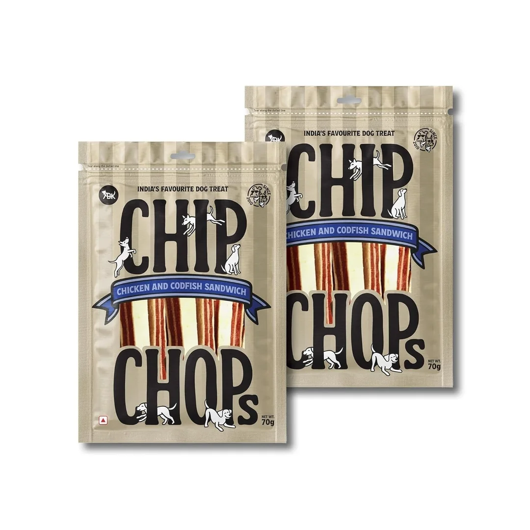 Chip Chops Chicken & Codfish Dog Treats (Pack of 2, 70g Each) | Healthy, Easily Digestible Snacks for All Dog Breeds | Perfect Training & Reward Treats image 1