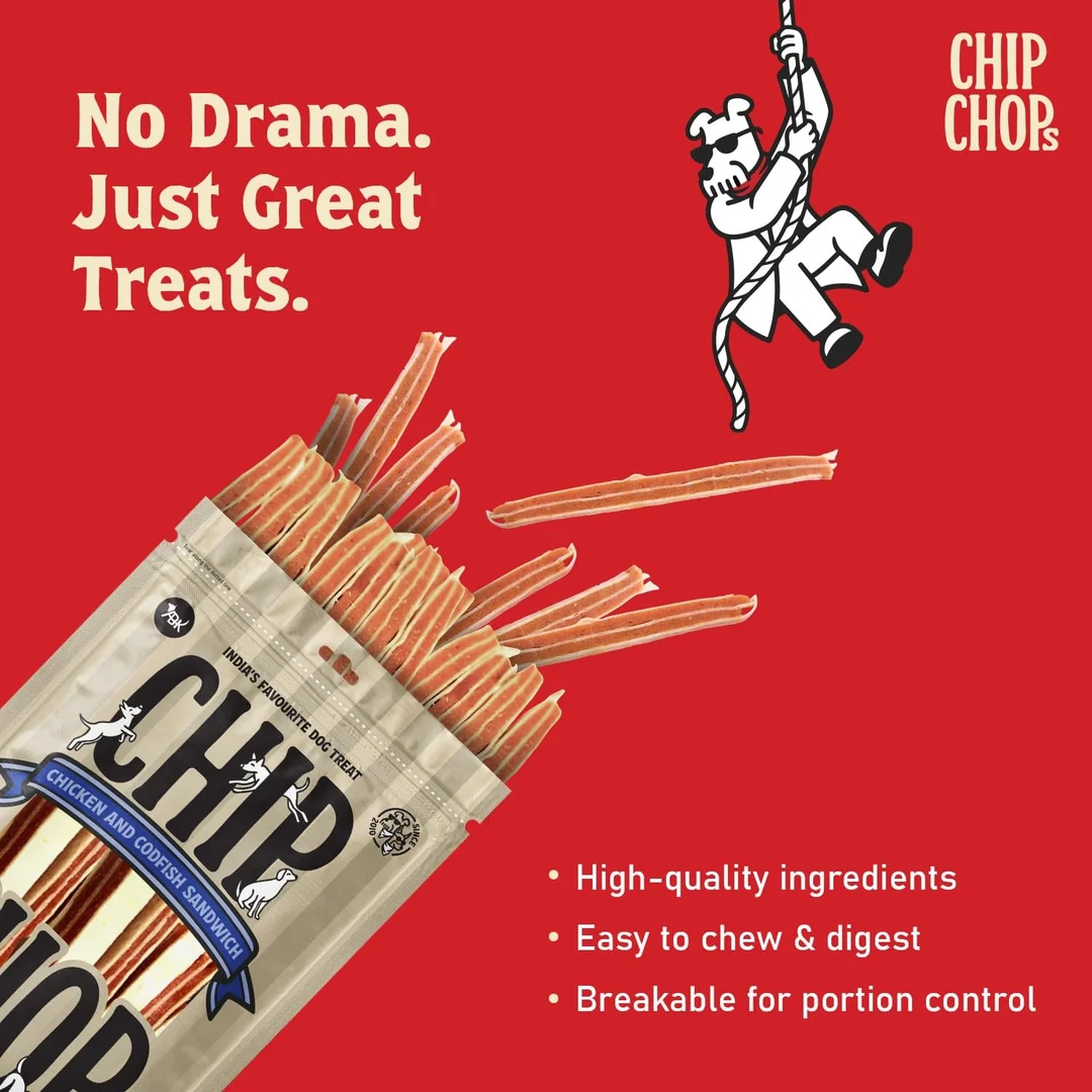 Chip Chops Chicken & Codfish Sandwich Stick Dog Treat Pack of 3 (70g Each) High Protein Healthy Dog Snack for All Breeds Easily Digestible Training Reward Chew Treat for Dogs image 3