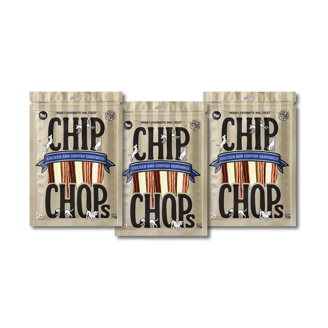 Chip Chops Chicken & Codfish Sandwich Stick Dog Treat Pack of 3 (70g Each) High Protein Healthy Dog Snack for All Breeds Easily Digestible Training Reward Chew Treat for Dogs image 1