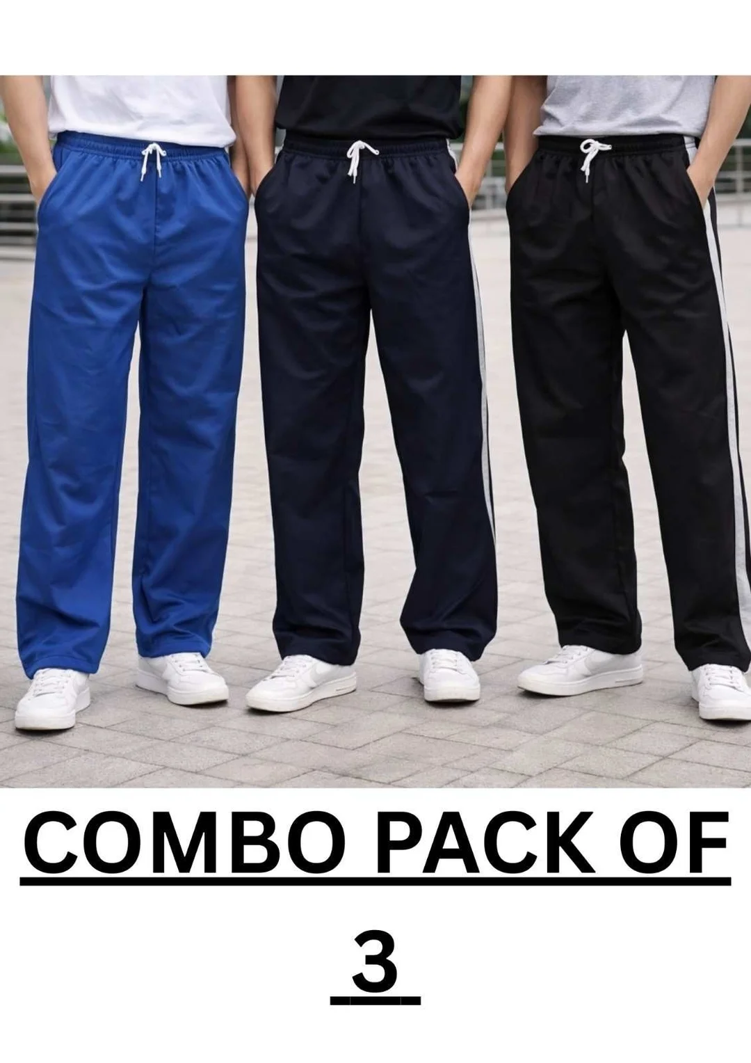 MEN SUMMER WEARING COMBO TRACKS PANTS WITH POCKET COMFORTABLE AND BREATHEBLE PACK OF 3 TRACK PANTS image 1