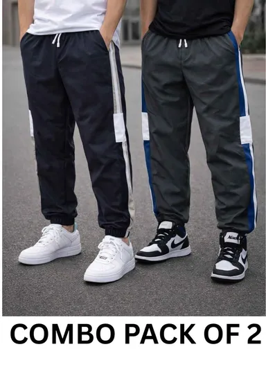 MEN SUMMER WEARING COMBO  TRACKS PANTS WITH POCKET COMFORTABLE AND BREATHEBLE PACK OF 2 TRACK PANTS thumbnail 0
