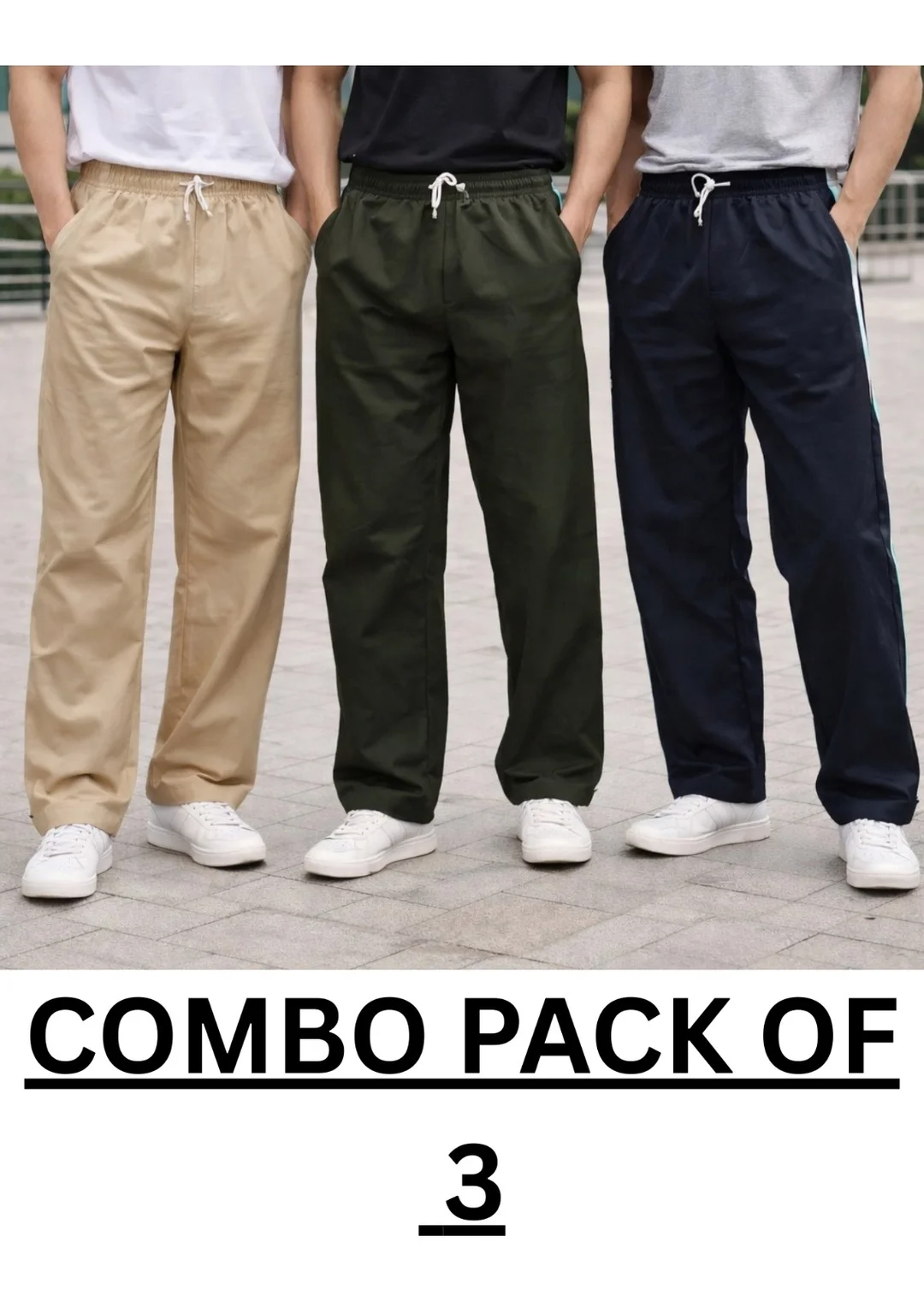 MEN SUMMER WEARING COMBO TRACKS PANTS WITH POCKET COMFORTABLE AND BREATHEBLE PACK OF 3 TRACK PANTS image 1