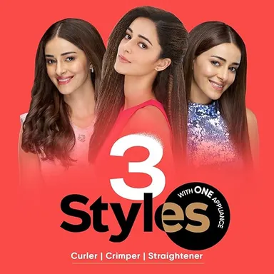 Vega 3 in 1 Hair Styler for Women Straightener Curler Crimper Quick Heat Styling Tool for All Hair Types Gold Black thumbnail 2