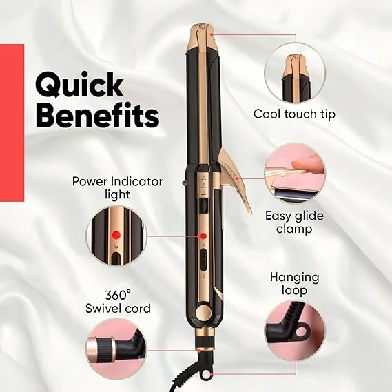 Vega 3 in 1 Hair Styler for Women Straightener Curler Crimper Quick Heat Styling Tool for All Hair Types Gold Black image 4