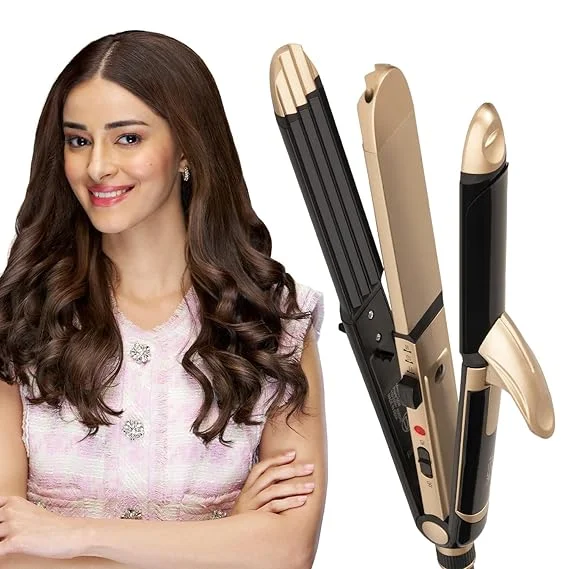 Vega 3 in 1 Hair Styler for Women Straightener Curler Crimper Quick Heat Styling Tool for All Hair Types Gold Black image 1