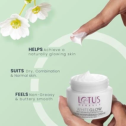 Lotus Herbals Whiteglow Deep Moisturizing Cream 60g for Women | Men – Herbal Brightening Face Cream for Dry | Dull Skin Non-Greasy Hydration Daily SkincareSoft Glowing Skin Dermatologically Tested image 4