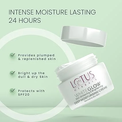 Lotus Herbals Whiteglow Deep Moisturizing Cream 60g for Women | Men – Herbal Brightening Face Cream for Dry | Dull Skin Non-Greasy Hydration Daily SkincareSoft Glowing Skin Dermatologically Tested image 1