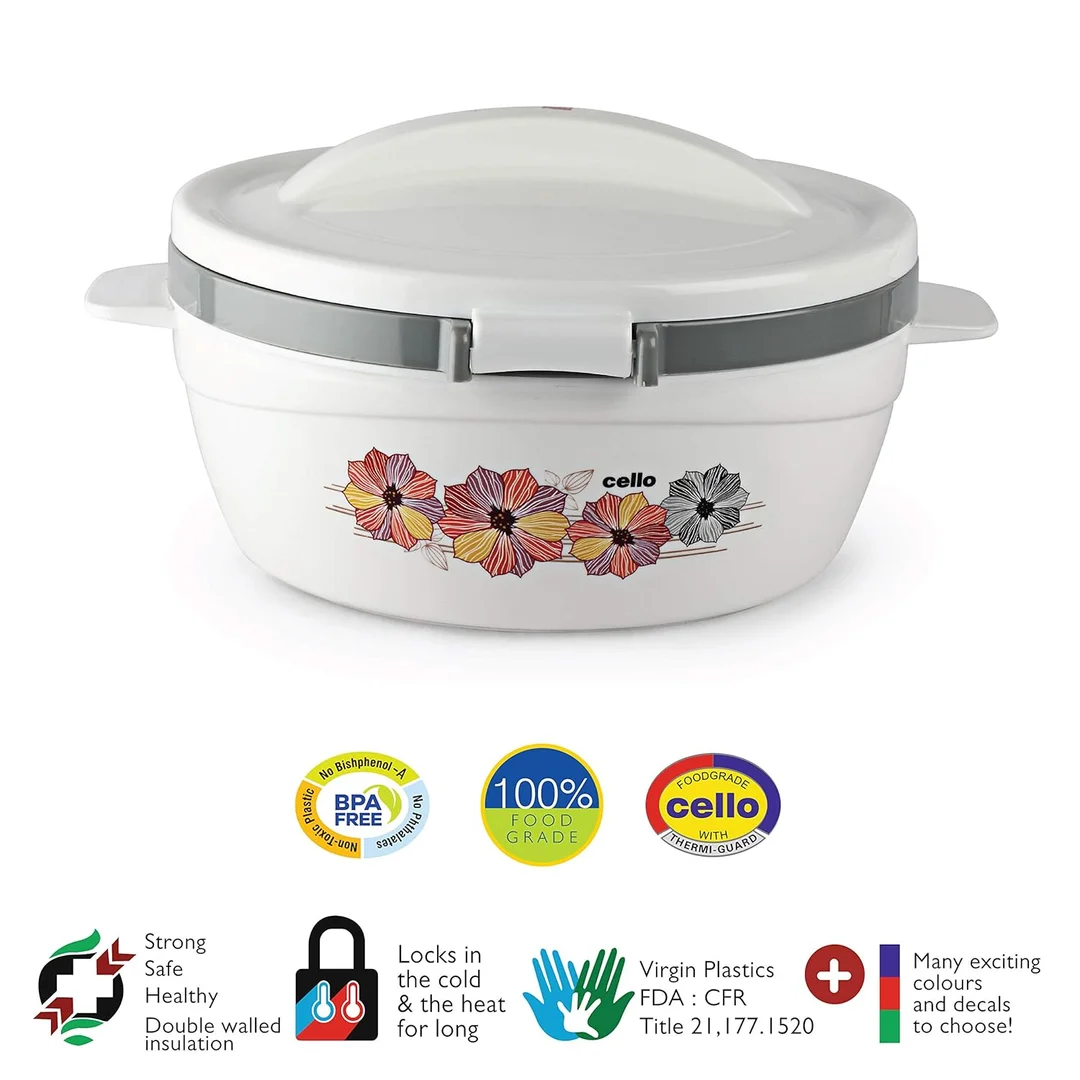 Cello Roti Plus 2500 ml Insulated Thermoware Plastic Casserole Hot Pot White | 2.5 L Food Warmer | Double-Wall Meal Server Hot Pot | Kitchen Food Insulation image 4