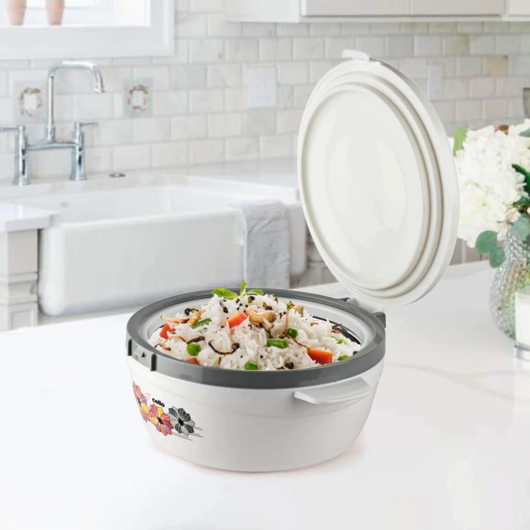 Cello Roti Plus 2500 ml Insulated Thermoware Plastic Casserole Hot Pot White | 2.5 L Food Warmer | Double-Wall Meal Server Hot Pot | Kitchen Food Insulation image 6