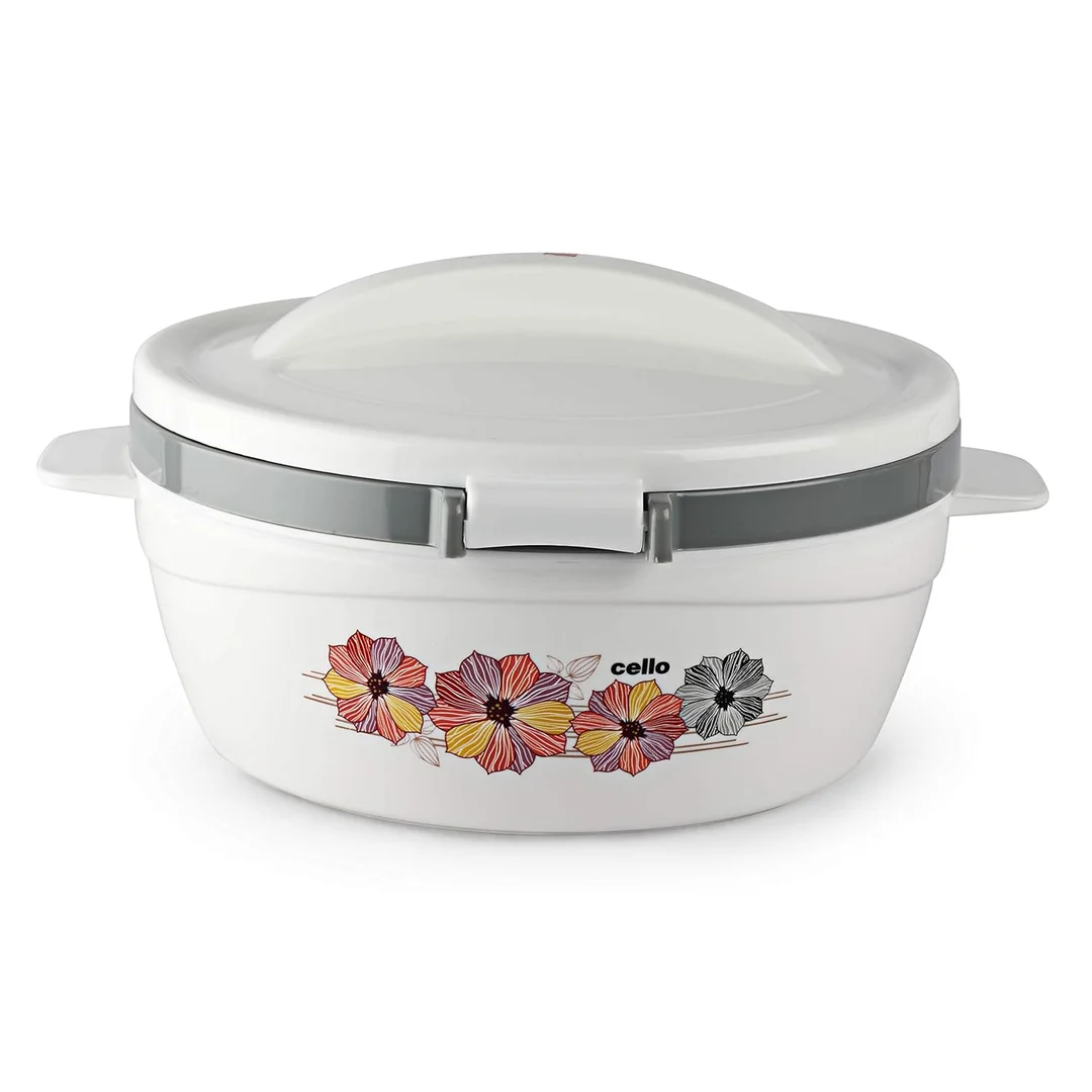 Cello Roti Plus 2500 ml Insulated Thermoware Plastic Casserole Hot Pot White | 2.5 L Food Warmer | Double-Wall Meal Server Hot Pot | Kitchen Food Insulation image 1