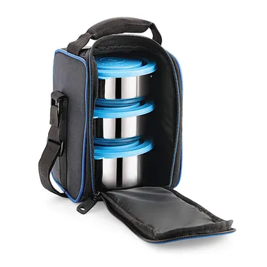 Cello Maxfresh Thermi 3-Piece Stainless Steel Lunch Pack with 275ml ,350ml Containers | Insulated Food Storage for Office & School | Blue | Hot & Cold Meal Retention India thumbnail 2