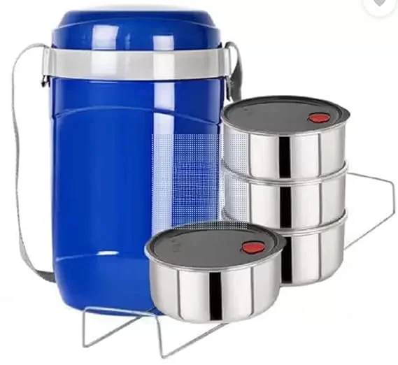 Cello Hot Express Insulated Lunchbox 4 Containers 1000 ml Thermoware Stainless Steel Plastic Leakproof Office School Tiffin Lunch Box image 1