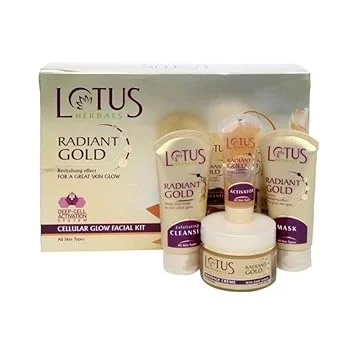 Lotus Herbals Radiant Gold Cellular Glow 5 in 1 Facial Kit 170g With 24K Gold Leaves Natural Golden Glow Skin For All Skin Types Women Men image 3