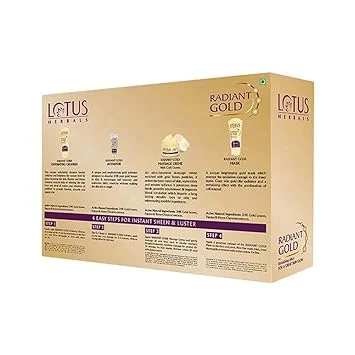 Lotus Herbals Radiant Gold Cellular Glow 5 in 1 Facial Kit 170g With 24K Gold Leaves Natural Golden Glow Skin For All Skin Types Women Men image 4