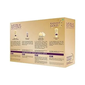 Lotus Herbals Radiant Gold Cellular Glow 5 in 1 Facial Kit 170g With 24K Gold Leaves Natural Golden Glow Skin For All Skin Types Women Men thumbnail 3