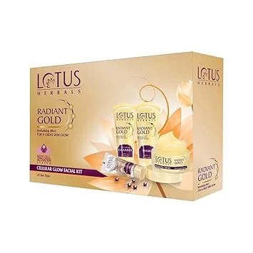 Lotus Herbals Radiant Gold Cellular Glow 5 in 1 Facial Kit 170g With 24K Gold Leaves Natural Golden Glow Skin For All Skin Types Women Men image 1