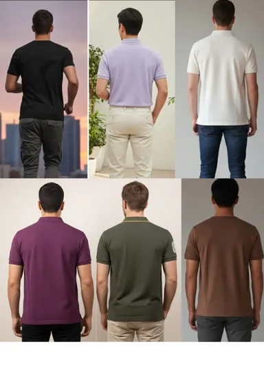 MEN COMBO COTTON BLEND COLLAR AND WITHOUT COLLAR HALF SLEEVES WITH POLO NECK COMBO PACK OF 2 thumbnail 2