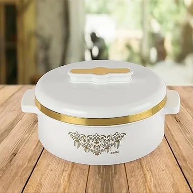CELLO Exotic Insulated Roti Casserole Hot Pot 2500 ml with Food Grade Stainless Steel Inner | Double Wall Hot Case for Roti Rice Biryani, White thumbnail 1