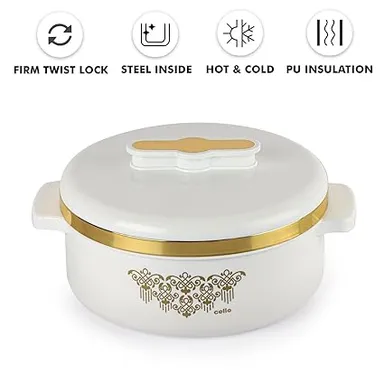 CELLO Exotic Insulated Roti Casserole Hot Pot 2500 ml with Food Grade Stainless Steel Inner | Double Wall Hot Case for Roti Rice Biryani, White thumbnail 2