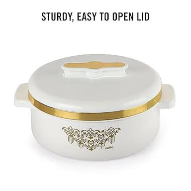 CELLO Exotic Insulated Roti Casserole Hot Pot 2500 ml with Food Grade Stainless Steel Inner | Double Wall Hot Case for Roti Rice Biryani, White thumbnail 3