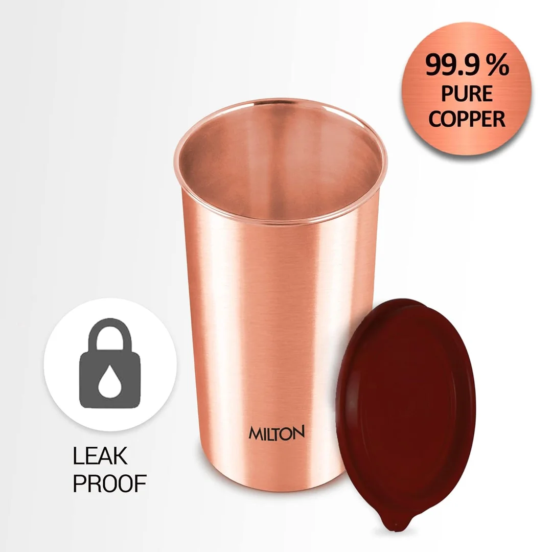 Milton Copper Drinking Water Tumbler with Lid 400 ml Leak Proof Travel Gym Office Yoga Home Kitchen Hiking Treking image 2