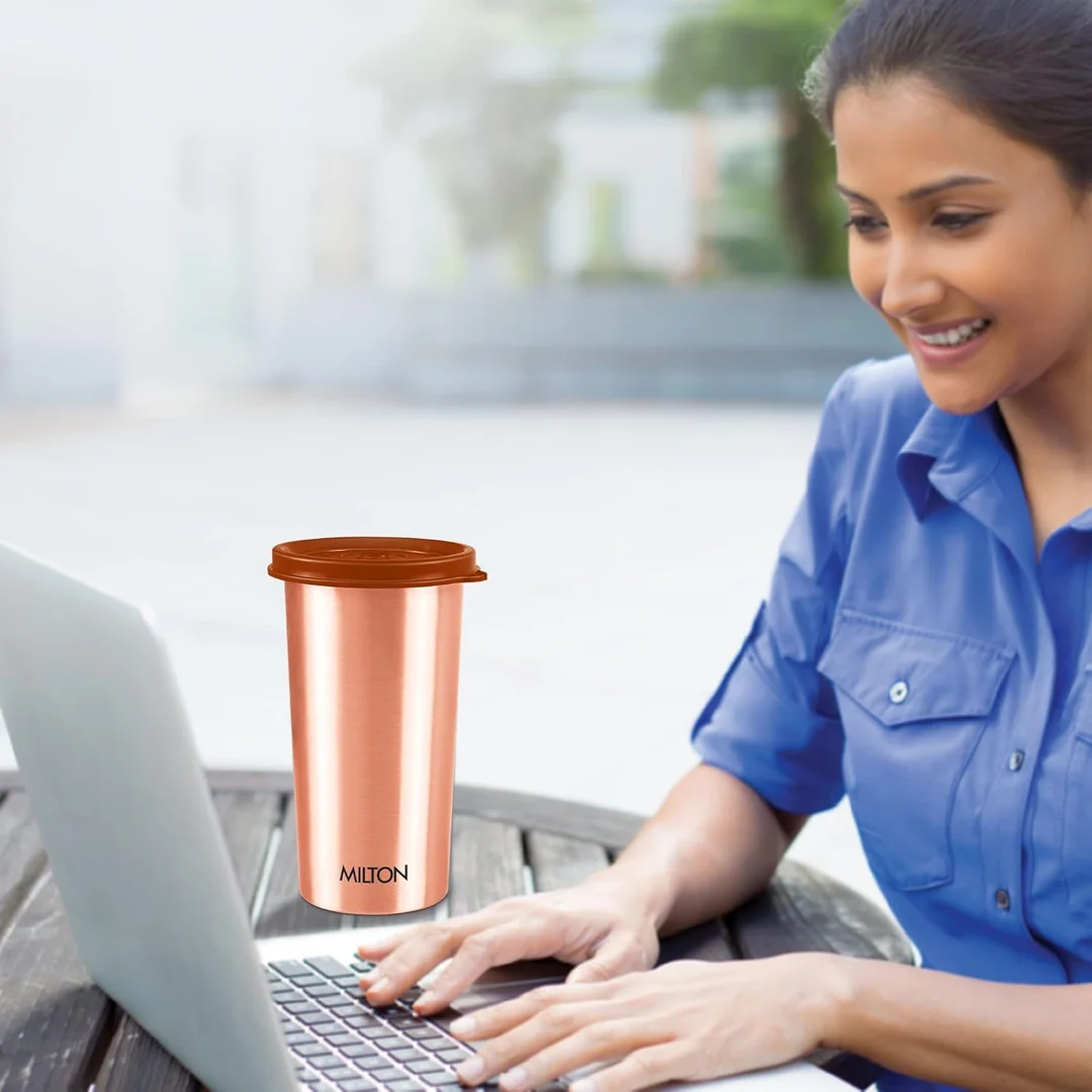 Milton Copper Drinking Water Tumbler with Lid 400 ml Leak Proof Travel Gym Office Yoga Home Kitchen Hiking Treking image 4