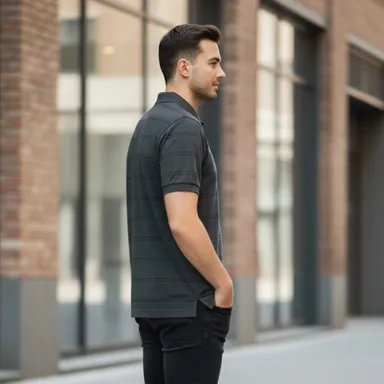 MEN COTTON BLEND COLLAR STRIPED TSHIRT WITH POCKET HALF SLEEVE   thumbnail 2