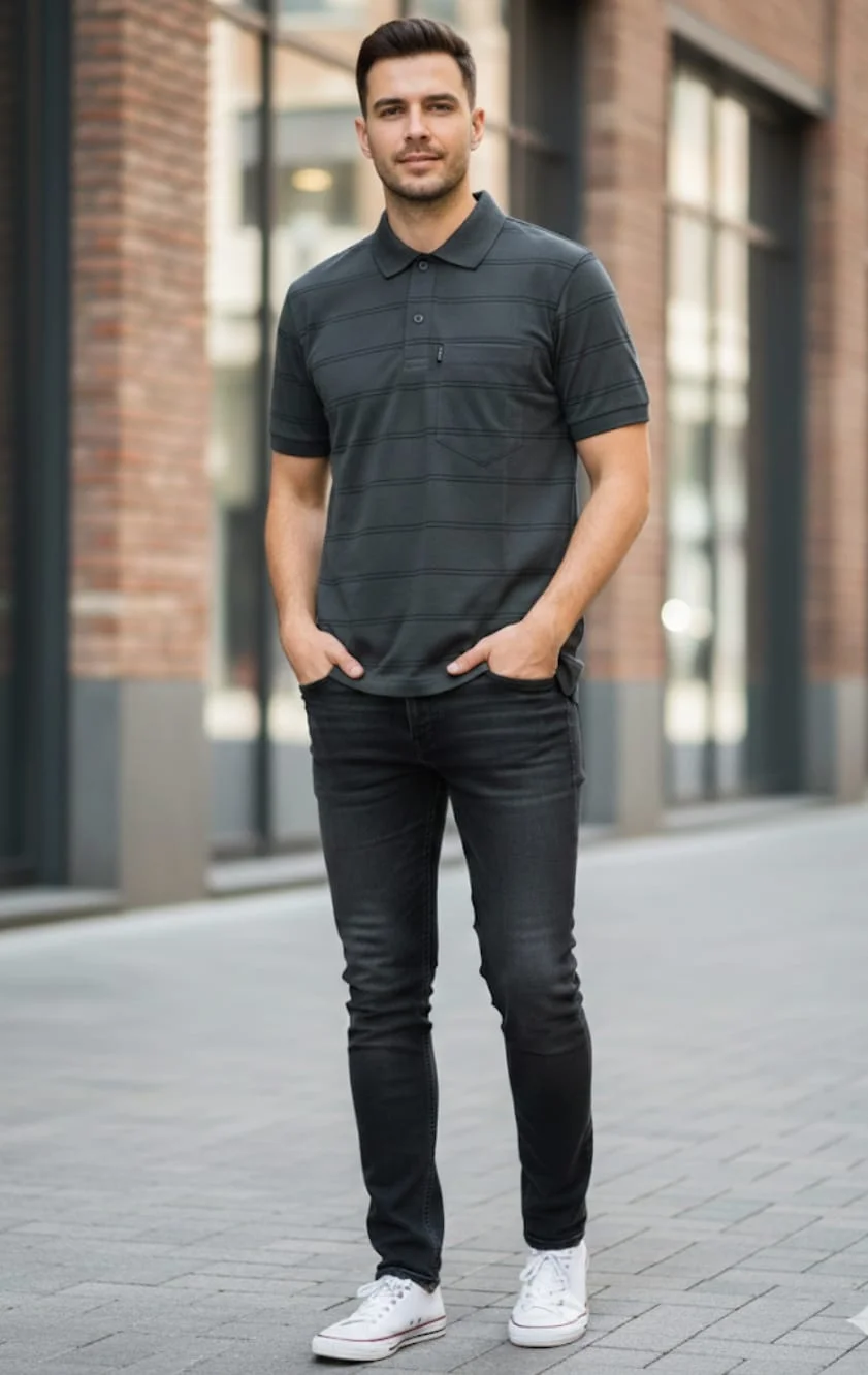 Men Striped Cotton Blend Polo Collar T‑Shirt with Chest Pocket Half Sleeve Casual Tee Breathable Stylish Summer Wear for Men Premium Comfort Fits All Sizes image 4