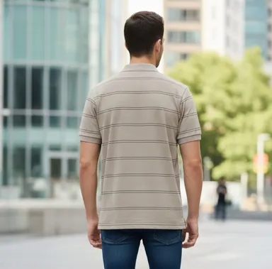 MEN COTTON BLEND COLLAR SRTIPED TSHIRT WITH POCKET HALF SLEEVE thumbnail 1