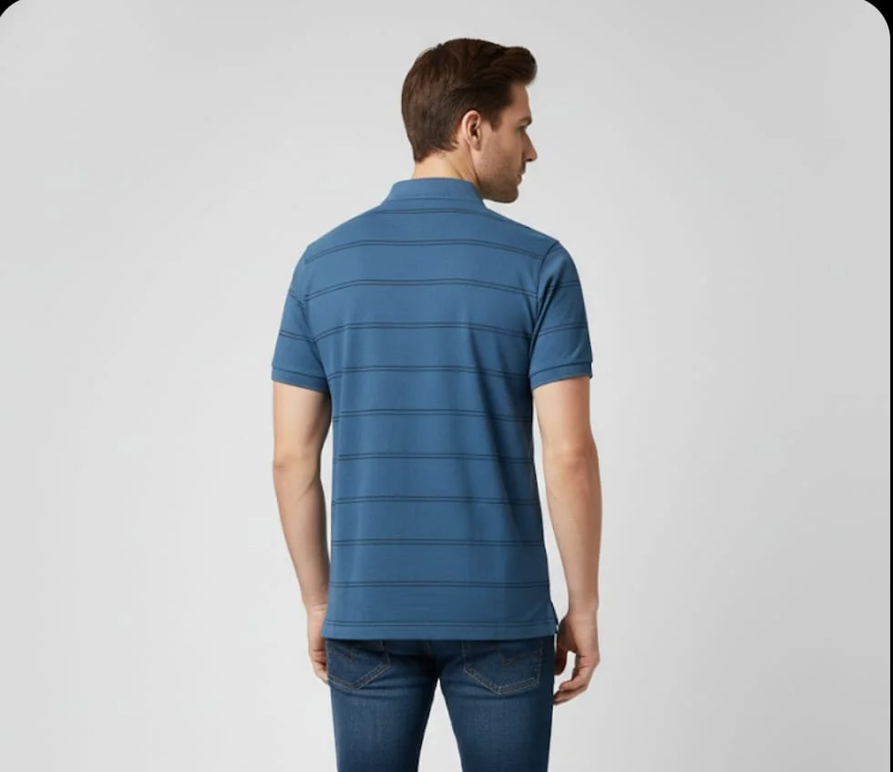 MEN COTTON BLAND POLO NECK STRIPED TSHIRT WITH POCKET AND HALF SELLEVS DISCRIPTION image 3