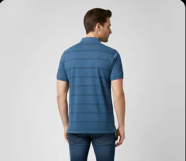 MEN COTTON BLAND POLO NECK STRIPED TSHIRT WITH POCKET AND HALF SELLEVS DISCRIPTION thumbnail 2