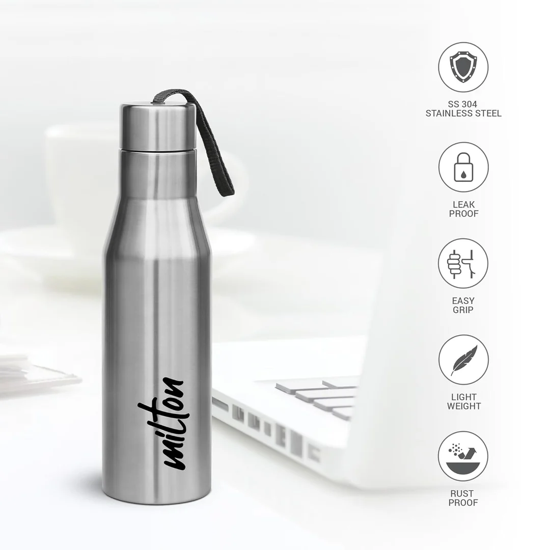 MILTON Super 750 Stainless Steel Water Bottle 650 ml Single-Walled Leak-Proof Easy Grip Gym Home Kitchen Hiking Treking Travel Bottle Silver image 2