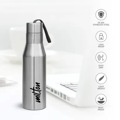 MILTON Super 750 Stainless Steel Water Bottle 650 ml Single-Walled Leak-Proof Easy Grip Gym Home Kitchen Hiking Treking Travel Bottle Silver thumbnail 1