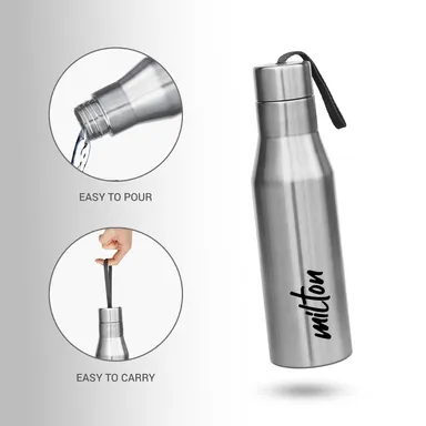 MILTON Super 750 Stainless Steel Water Bottle 650 ml Single-Walled Leak-Proof Easy Grip Gym Home Kitchen Hiking Treking Travel Bottle Silver thumbnail 2
