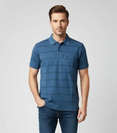 MEN COTTON BLAND POLO NECK STRIPED TSHIRT WITH POCKET AND HALF SELLEVS  thumbnail 0