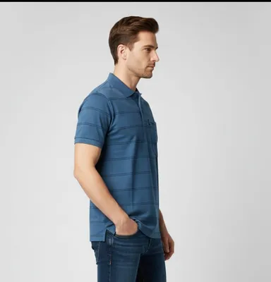 MEN COTTON BLAND POLO NECK STRIPED TSHIRT WITH POCKET AND HALF SELLEVS thumbnail 1