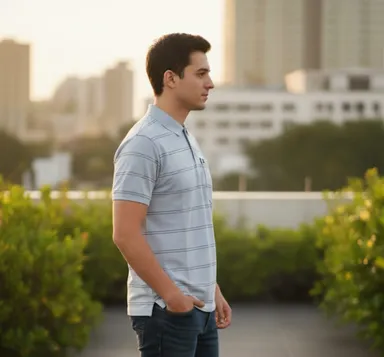 MEN COTTON BLAND POLO NECK STRIPED TSHIRT WITH POCKET AND HALF SELLEVS thumbnail 1