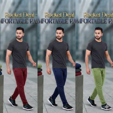 Men's Track Pants | Cotton Blend Stretchable Lowers for Men | Stylish Gym, Running & Daily Wear Jogger Combo| Pack of 3 thumbnail 0
