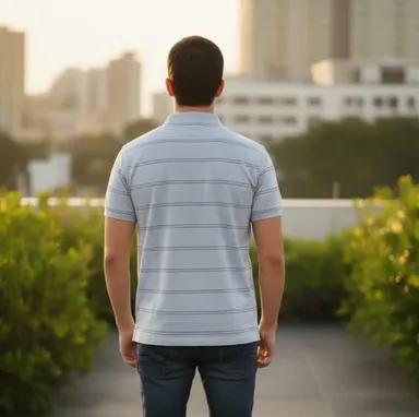  MEN COTTON BLAND POLO NECK STRIPED TSHIRT WITH POCKET AND HALF SELLEVS thumbnail 2