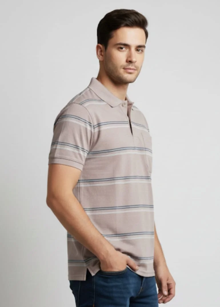 MEN COTTON BLEND COLLAR TSHIRT,HALF SLLEVES WITH POCKET AND POLO NECK image 2