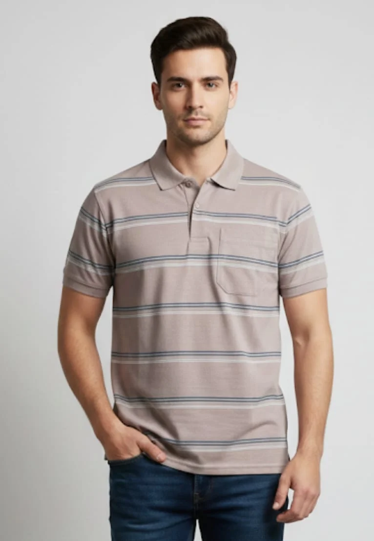 MEN COTTON BLEND COLLAR TSHIRT,HALF SLLEVES WITH POCKET AND POLO NECK image 1