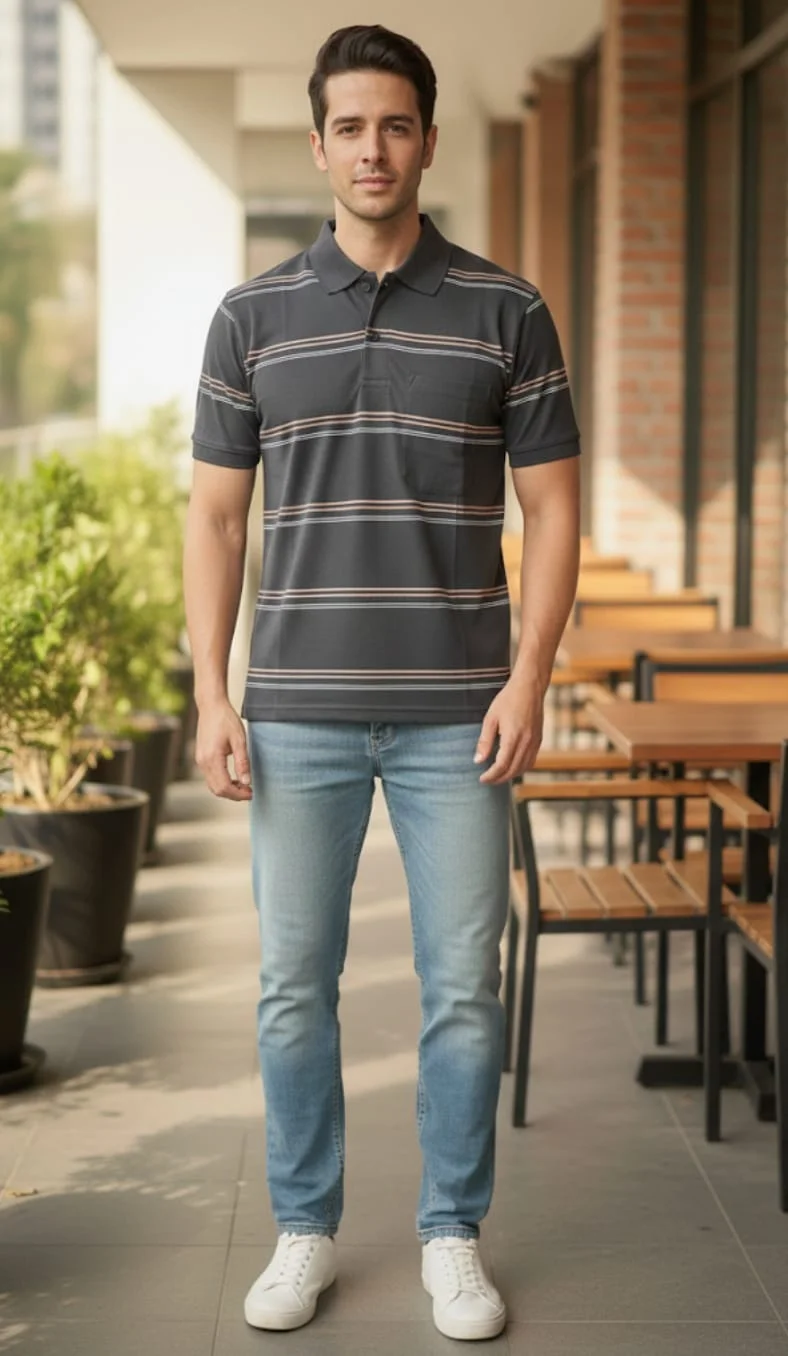 MEN COTTON BLEND COLLAR TSHIRT,HALF SLLEVES WITH POCKET AND POLO NECK U2 image 4