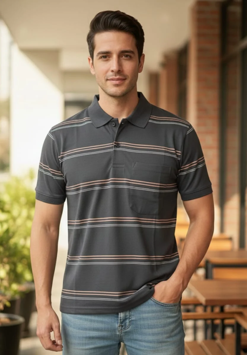 MEN COTTON BLEND COLLAR TSHIRT,HALF SLLEVES WITH POCKET AND POLO NECK U2 image 1