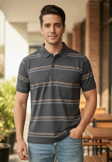 MEN COTTON BLEND COLLAR TSHIRT,HALF SLLEVES WITH POCKET AND POLO NECK U2 thumbnail 0
