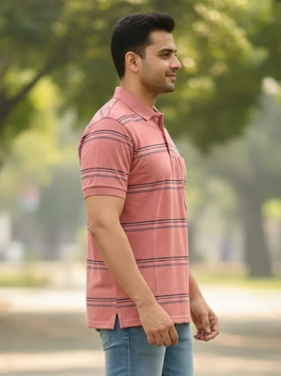 MEN COTTON BLEND COLLAR TSHIRT,HALF SLLEVES WITH POCKET AND POLO NECK U2 image 3