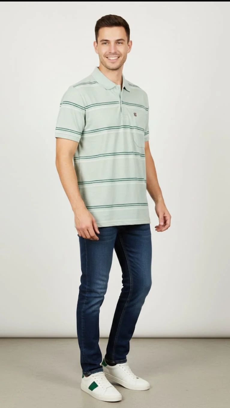 MEN COTTON BLEND COLLAR TSHIRT,HALF SLLEVES WITH POCKET AND POLO NECK image 4