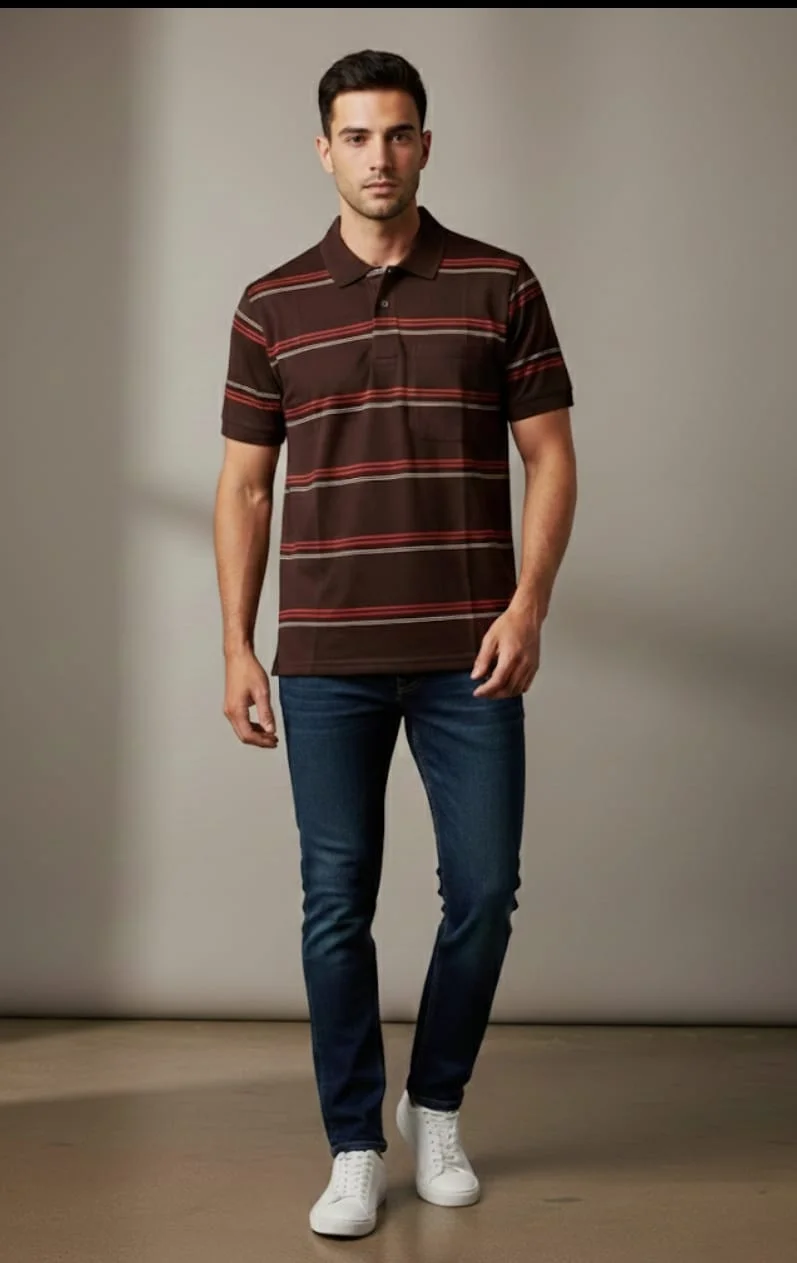 MEN COTTON BLEND COLLAR TSHIRT,HALF SLLEVES WITH POCKET AND POLO NECK image 4