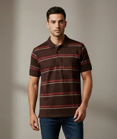 MEN COTTON BLEND COLLAR TSHIRT,HALF SLLEVES WITH POCKET AND POLO NECK thumbnail 0