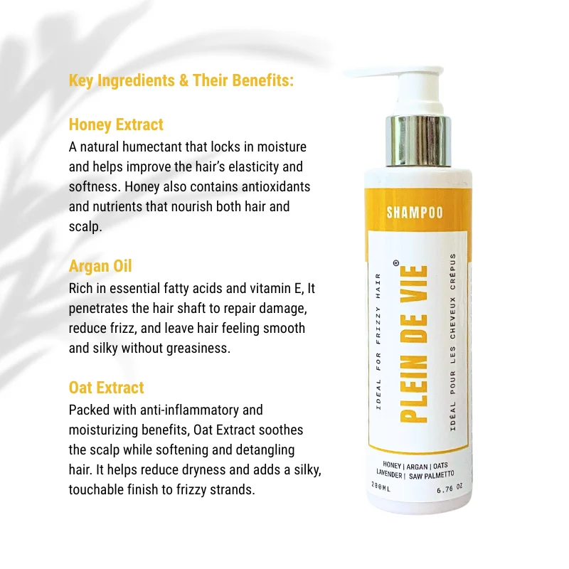 Plein De Vie Frizz Control and Smoothing Shampoo for Men and Women Intense Moisture Shine Hair Care Anti Frizz Hydrating Shampoo for Soft Smooth Silky Hair 200ml Pack of 2 image 4